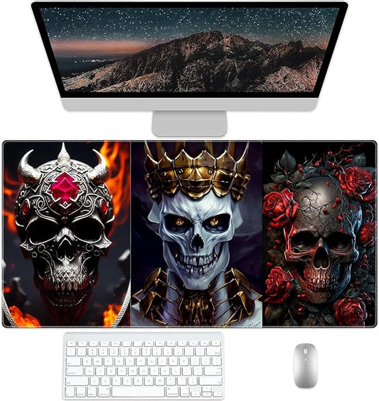 Skull Mouse Pad, Gaming Mouse Pad Large, Keyboard Mouse Mat Desk Pad, Non-Slip Rubber Base with Stitched Edges Mousepad, 31.5X15.7inch