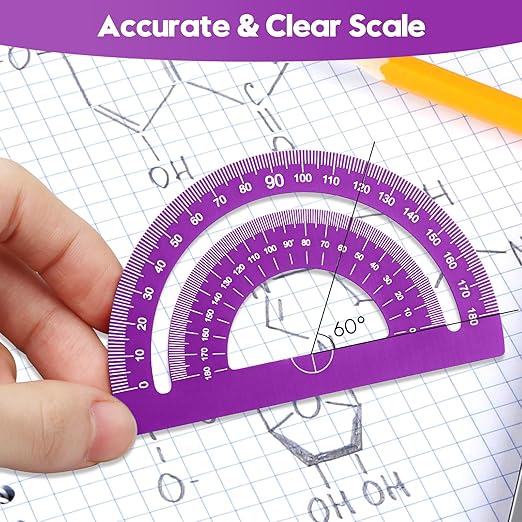 MSDADA Triangle Ruler, Protractor, Square and Ruler Set, 4 Pieces Aluminum Alloy Ruler, Metal Drafting Ruler Kit, Geometric Protractor for Student, School, Home, Office (Purple, 20cm/7.87inch)