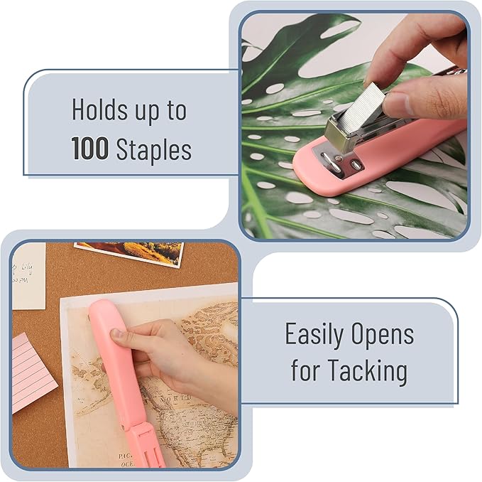 Mr. Pen- Staplers for Desk, 2 Pack With 200 Staples, 20 Sheet Capacity, Pink, Office Stapler Set