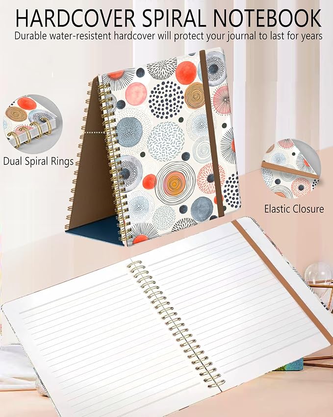 Spiral Journal Notebook, A5 Cute Notebooks for Women Men, College Ruled Hardcover Notebook for Work & Note Taking, 60 Pages Double-Wire Journals for Writing, Cute Colorful Polka Dots