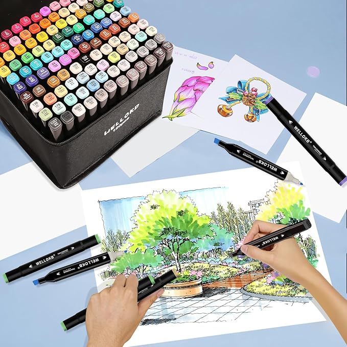 Alcohol Markers Set, 120 colors Alcohol Based Dual Tip, Broad and Brush Tip for Adult Coloring Books, Drawing, Sketching