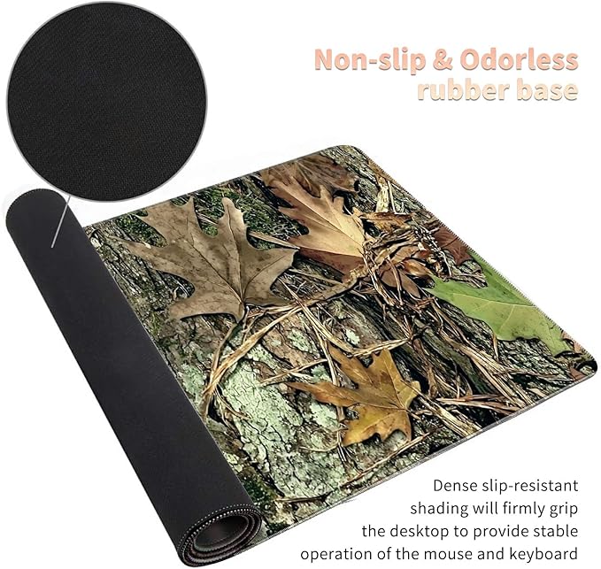 Desk Mat Large Gaming Mouse Pad (31.5x11.8 inch) with Stitched Edges, XL Mouse Pad +Coaster, Extended Mouse Mat Keybroad Mousepad Non-Slip Rubber for Gamer Men Women, Camo Tree