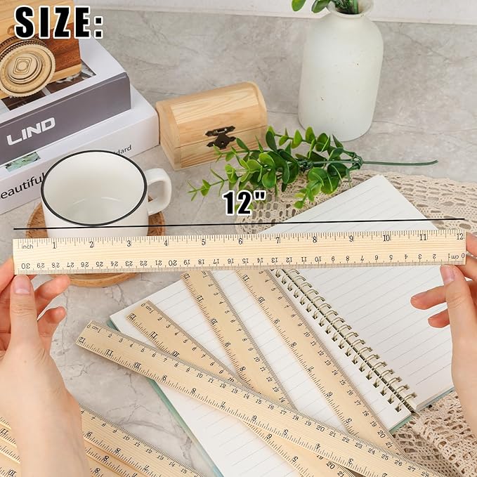 Koogel 24 Pack Wooden Rulers 12inch/30cm Bulk, Wood Measuring Rulers 2 Scale for Kids Students Office Classroom Back to School Supplies 2 Scale (30 cm)