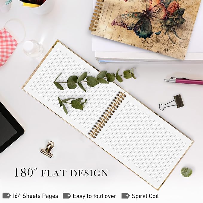 Vintage Butterfly Top Spiral Notebook, Butterfly Journal, Butterfly Notebook, Butterfly Notebooks for School, Butterfly Floral Office Supplies Gifts for Women Girls Coworkers, 5.5x8.3In