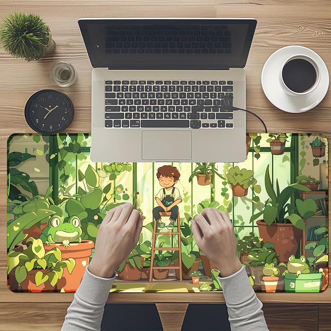 Frog Cute Mousepad 31.5 x 15.7 inch, Large Green Desktop Mat, Waterproof Desk Mat Gaming Mouse Pad, Laptop Pad, Computer Writing Mat for Home Office Desk Decor