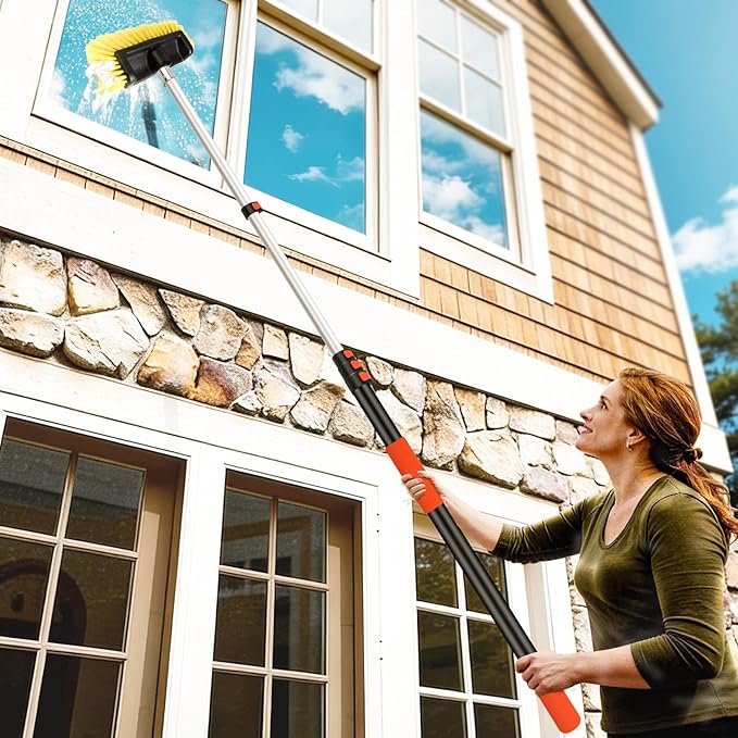 Jhkopqe 12FT Car Wash Brush with Extension Pole - Telescoping Long Handle Cleaning Tool with Non-Scratch Soft Bristles - Heavy Duty Aluminum Pole for RV, Truck, Boat, Solar Panels & High Windows