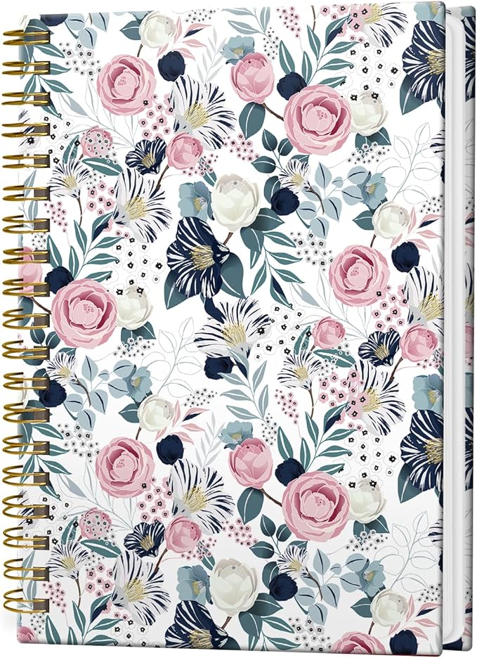 Spiral Notebook Journal for Women Men, A5 Hardcover Journal, 120 Pages Thick Paper, College Ruled Writing Notebook for School, Work & Office 8.3'' × 5.9''(Watercolor Rose Floral)