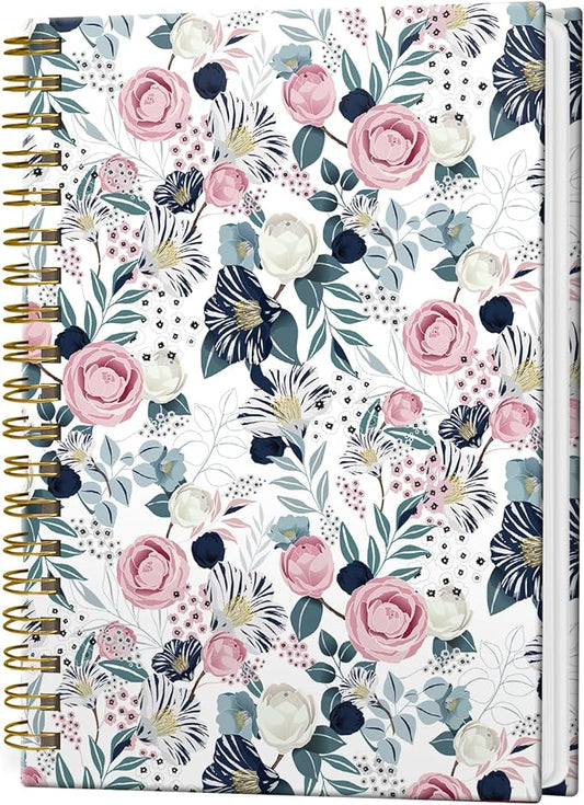 Spiral Notebook Journal for Women Men, A5 Hardcover Journal, 120 Pages Thick Paper, College Ruled Writing Notebook for School, Work & Office 8.3'' × 5.9''(Watercolor Rose Floral)