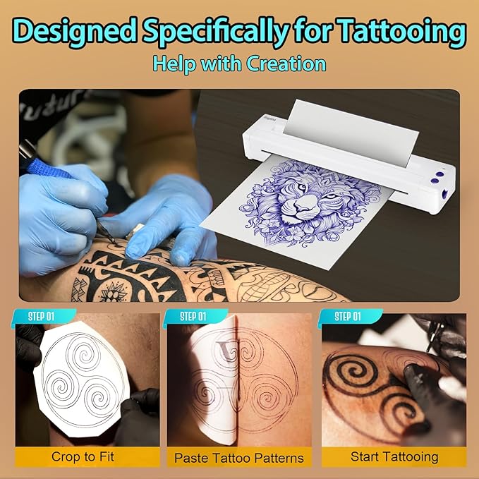 Bagana Wireless Tattoo Stencil Printer, Bluetooth Thermal Temporary Portable Tattoo Transfer Machine Kit Compatible with Smartphone & PC