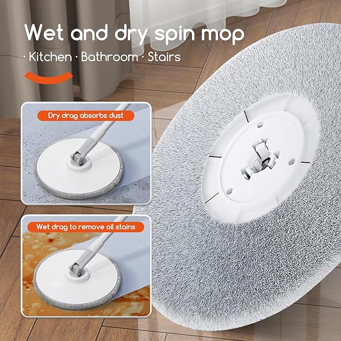 REECOO Spin Mop and Electric Bucket System, Unique Automatic Washing and Wring Electric Bucket, Upgrade Spin Mop Bucket with 2 Microfiber Cloths,Suitable for Hardwood Tile Marble Floor-White
