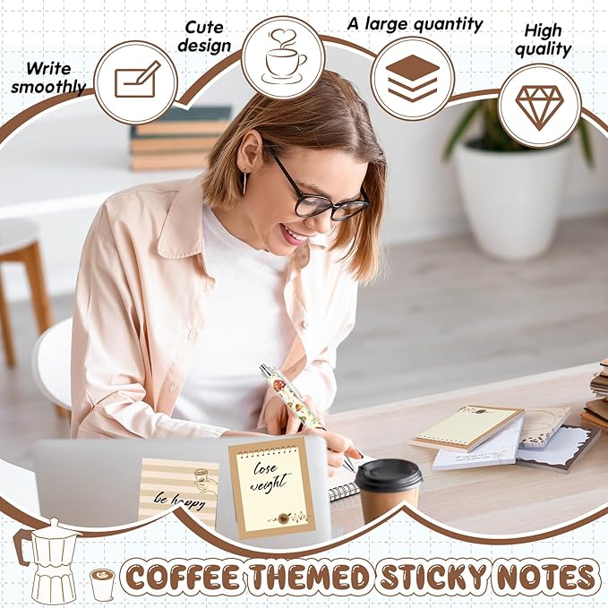 Sabary 9 Pads Cute Sticky Notes Animal Sticky Note Pads 3.15 x 3.94 Inches Colored Adhesive Memo Reminder Decor for Journal School Office Gifts (Coffee)