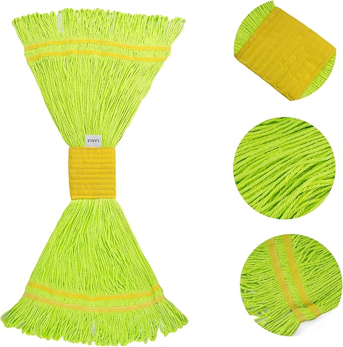 Matthew Cleaning Microfiber String Mop Heavy Duty Commercial Wet Mop Head Replacement,Excellent Absorbency,Premium Launderability,Reusable for Home,Commercial and Industrial Use(Green,6Pack)