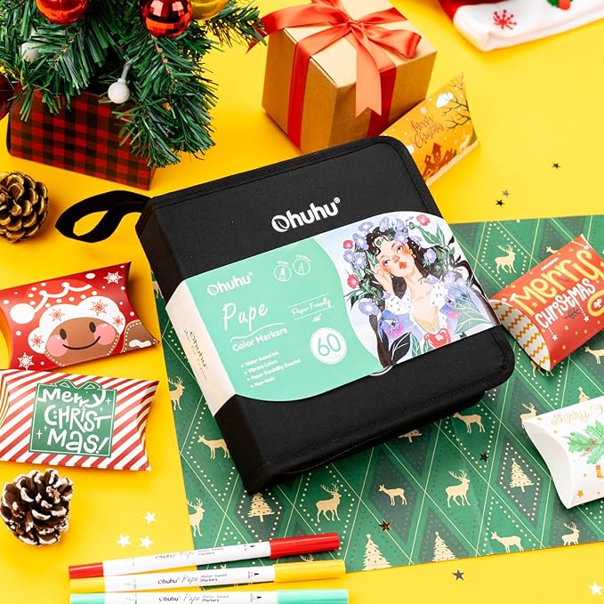 Ohuhu Markers Paper-friendly No Peeling Water-based 60 Colors Dual Brush Fineliner Tips Markers for Adult Coloring Books No Bleeding Coloring Markers for Kids Beginner Calligraphy - Pupe