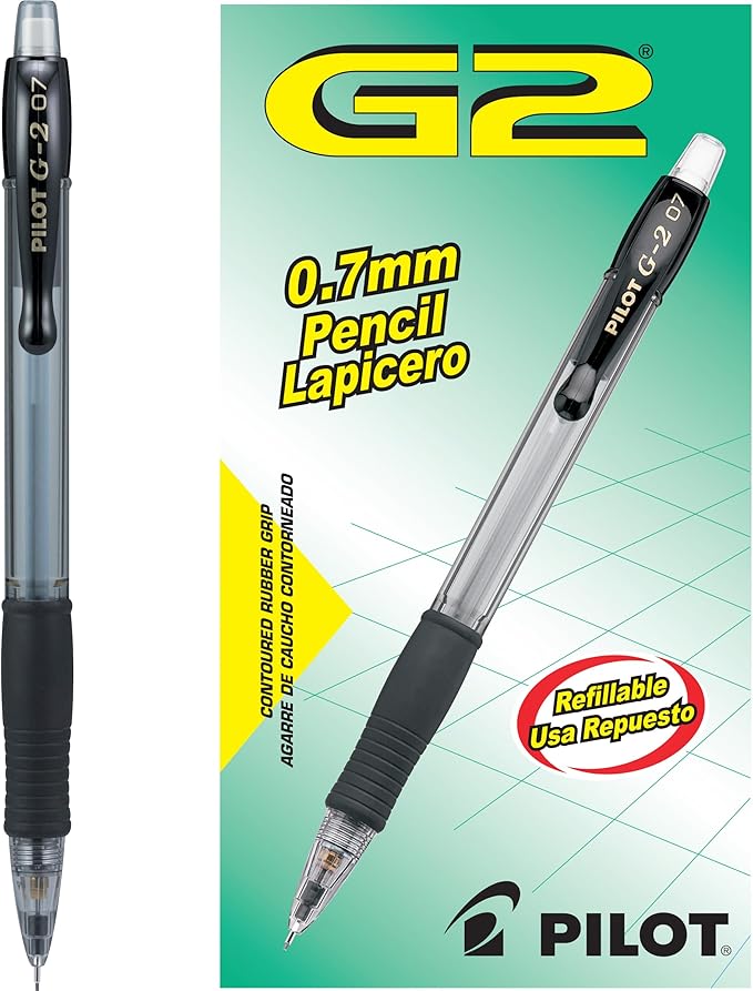 Pilot, G2 Mechanical Pencils, 0.7mm HB Lead, Black Accents, Pack of 12