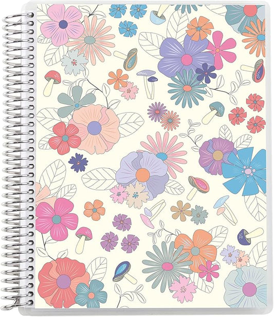 Erin Condren 7" X 9" Spiral Bound Dotted Grid Notebook - Groovy Blooms - 5Mm Dot Grid, 160 Pages Writing, Drawing & Art Notebook, 80Lb Thick Paper