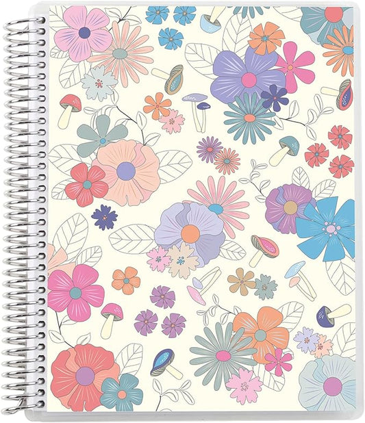 Erin Condren 8.5" X 11" Spiral Bound Productivity Notebook, Groovy Blooms, Functional 160 Lined Page and 80Lb Thick Paper Spiral Notebook, Stickers Included
