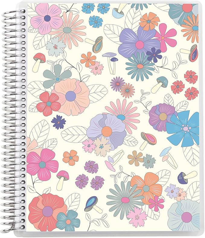 Erin Condren 8.5" X 11" Spiral Bound Productivity Notebook, Groovy Blooms, Functional 160 Lined Page and 80Lb Thick Paper Spiral Notebook, Stickers Included