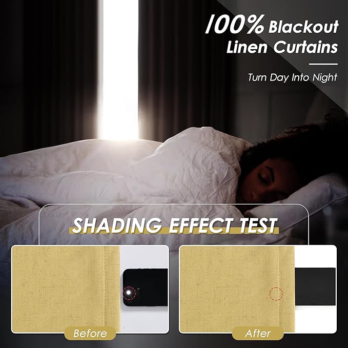 Full Black Out Gold Window Curtains 96 Inches Long Thermal Insulated Back Tab Rod Pocket Heat Reducing Noise Reducing Room Darkening 2 Panels Set for Bedroom Modern Urban Curtains Drapes 52x96