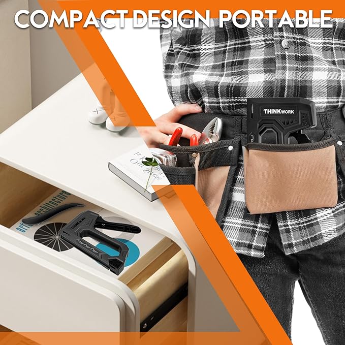 THINKWORK Light Duty Staple Gun - Black Upholstery Staple Gun for Wood with 1600pcs JT21 Staples 1/4", 5/16", 3/8" and Staple Remover, Fabric Stapler Gun for Crafts, Home Use, Wall, DIY, Lights Decora