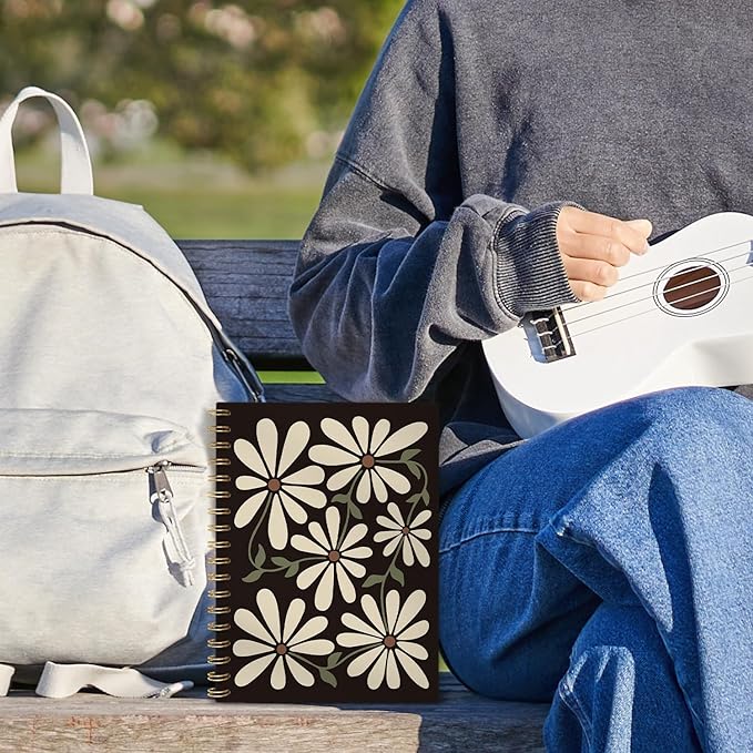 Boho Retro Flowers Spiral Notebook,Bohemian Wildflower Flower Market Lined Notebook Hardcover,College Ruled Notebook Journal for Writing,Boho Gifts for Women Student Teacher,5.5x8.3
