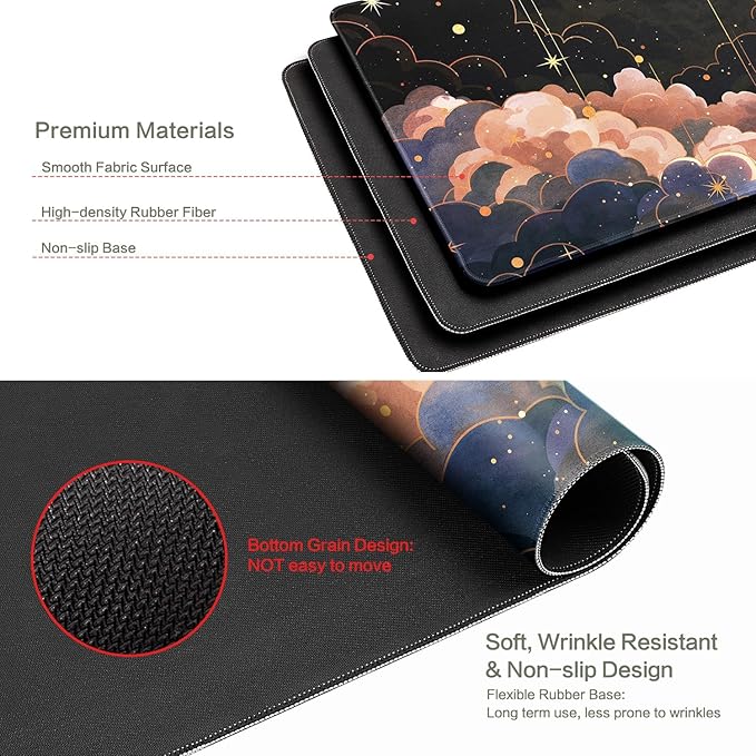 Vimorco Gaming Mouse Pad 31.5x15.7 Inch Large Desk Mat, Non-Slip Rubber Base & Smooth Precision Surface, Waterproof Extended Mouse Pad for PC, Laptop, Office and Table, Cloudy Moon