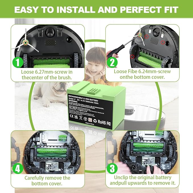 14.4v 5000mAh for Roomba Replacement Battery ABL-D1 Battery for iRobot Roomba i and e and j Series i7 j7+ 7150 7158 7556 7558 i3 j3+ i4 j4+ i8 j8+ and e5 e6 (Not Compatible with Roomba Combo Series)