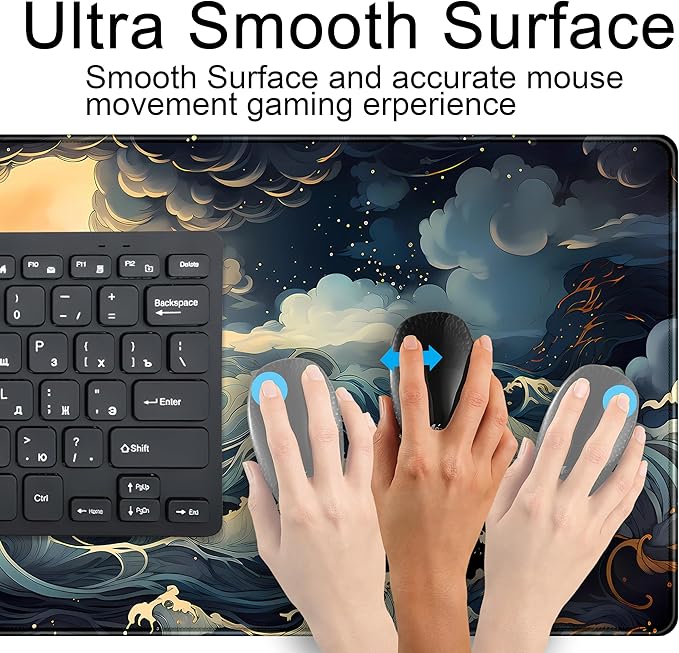 Full Moon Mousepad Cute Desk Mat Stormy Seas XXL Large Extended Gaming Mouse Pad Mat, Office Computer Mat Laptop Keyboard and Mouse Mat, Non-Slip Desk Pad with Stitched Edges, 31.5''x15.7''