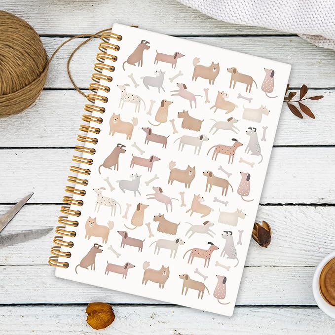 Dog Spiral Notebook Journal, Dog Lovers Gifts Notebooks for Note Taking, Boho Pastel Puppy Hardcover Notebook 5.5x8.3