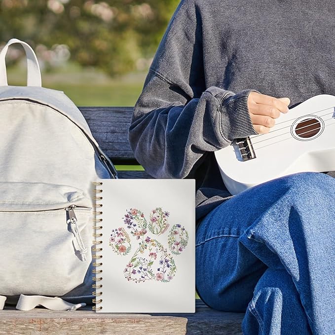 Floral Dog Paw Journal Notebooks, Dog Pet Lovers Gifts College Ruled Notebooks for Note Taking, Dog Mom Gift Journal Journaling, Spiral Notebook 5.5x8.3