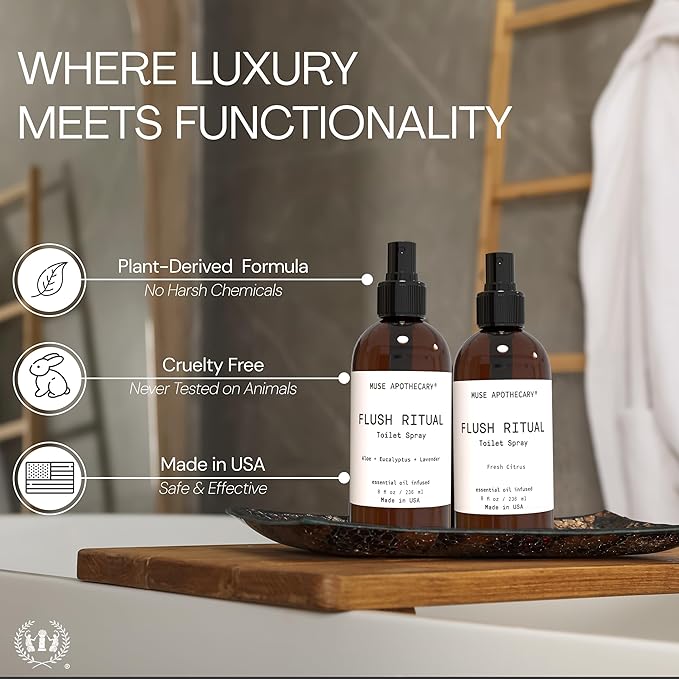 Muse Apothecary Flush Ritual - Aromatic & Refreshing Toilet Spray, Use Before You Go, 8 oz, Infused with Natural Essential Oils - Fresh Citrus
