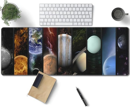 Cosmic Planets Large Mouse Pad, Gaming Desk Mat, XL Keyboard Desk Pad Mat for Desktop, 31.5"x11.8" Non-Slip Base Big Mousepad with Stitched Edges