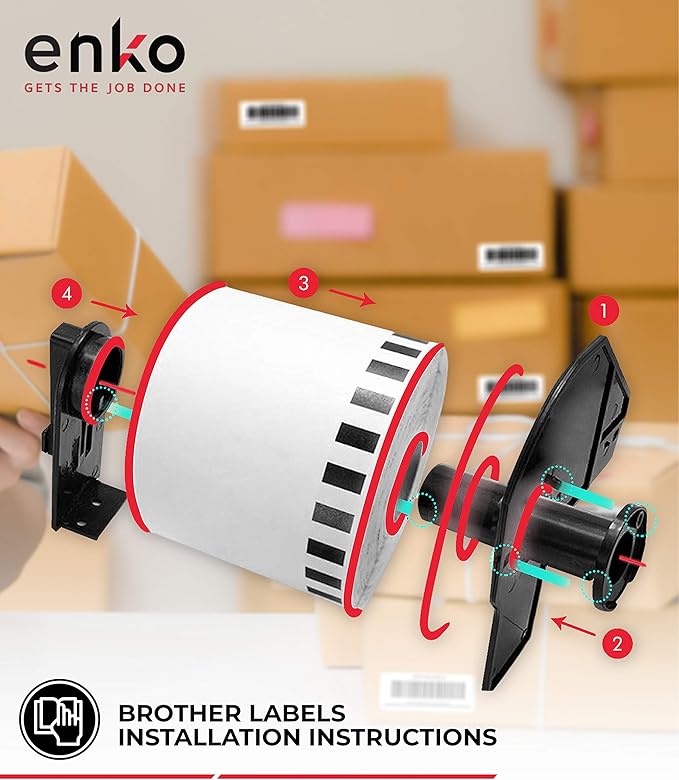 enKo - Compatible DK-1201 Standard Address 1-1/7" x 3-1/2" Replacement Labels, Compatible for Brother QL Label Printers [12 Rolls / 4800 Labels with 4 Refillable Cartridge Frame]
