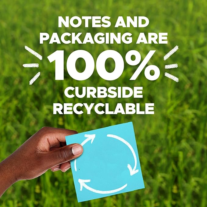 Post-it 100% Recycled Paper Super Sticky Pop-up Notes, 18 Sticky Note Pads, 3 in. x 3 in.,Wanderlust Pastels, School Supplies and Office Products
