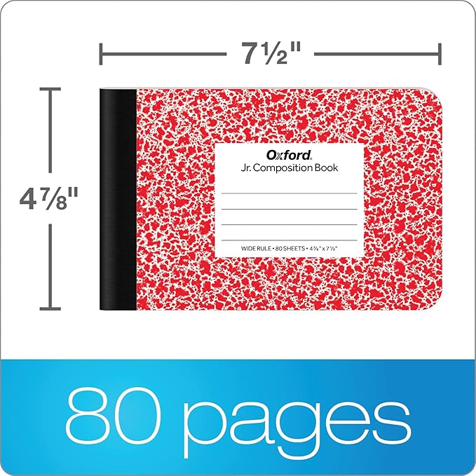 Oxford Composition Mini Notebooks, 6 Pack, Cover Colors Vary, Wide Ruled Paper, 4-7/8 x 7-1/2 Inch School Journals, Assorted Color Covers, 80 Sheets per Book (63779)