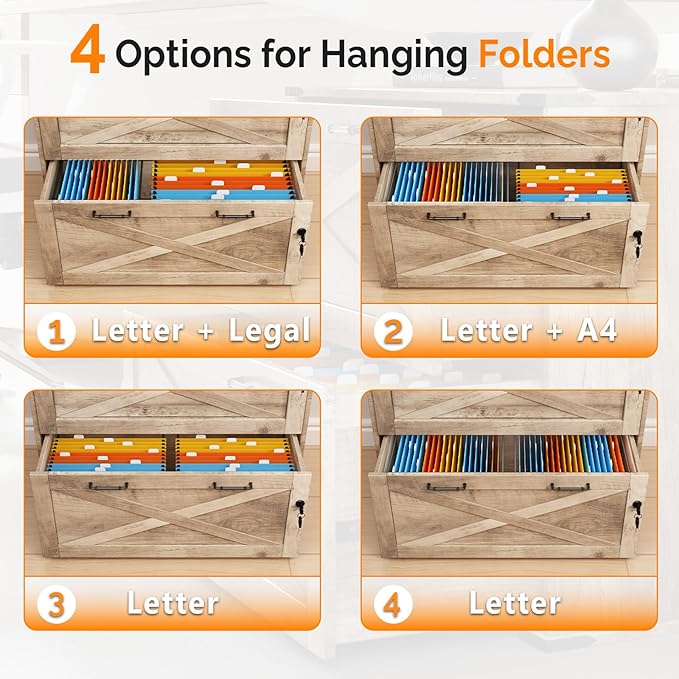 VINGLI 2 Drawer File Cabinet with Lock, Home Office Filing Organizer, for Letter Legal A4 Size File Folder Storage, Modern Farmhouse, Wood Lateral Filing Cabinet, Archivador (Rustic Gray)