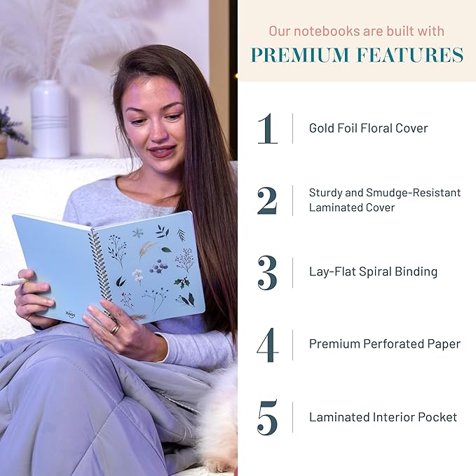 Happy Hoos® Aesthetic Spiral Notebook - 6.25" x 8.25" College Ruled Journal Notebook - Hard Cover Writing Journal for Work, School, Travel, More - Floral Notebook 8 Seasonal Designs (Frost & Flora)