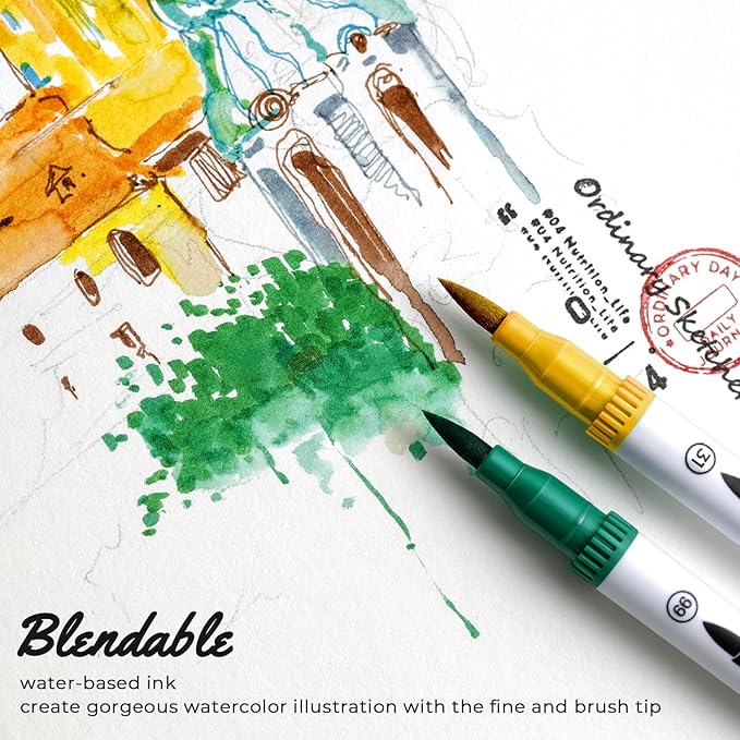 Ohuhu Markers for Adult Coloring Books No Bleeding 120 Colors Coloring Markers Water-based Dual Tips Fineliner & Brush Drawing Pens Art Pens for Kids Adults Sketch Journal - Maui - White