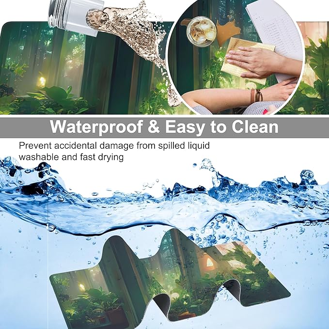 Desk Mat, Cute Lofi Green Extended Large Gaming Mouse Pad XXL, Non-Slip Rubber Base Stitched Edges Waterproof Long Computer Keyboard Desk Pad Mouse Mat for Home Office Gaming 35.4"X15.7"