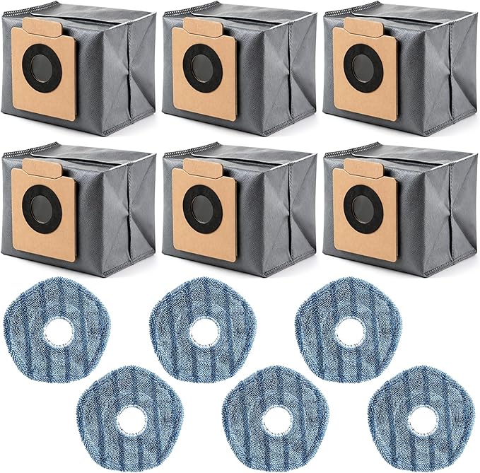 12 Pcs X10 Pro Omni Replacement Parts for eufy X10 Pro Omni Robot Vacuum with Self-Empty Station Robot Vacuum Cleaner Bags,Includes 6 Dust Bags+6 Mop Pads
