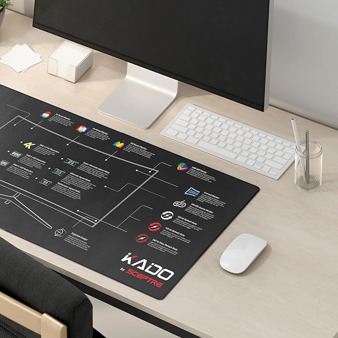 Kado Gaming Mouse Pad Desk Mat with Monitor Feature Icons 31.5x11.8in 800x300mm, Large Mouse Pad for Desk XL Black Anti-Slip Keyboard Pad, Office Desk Accessories for Computer, MacBook, PC and Laptop