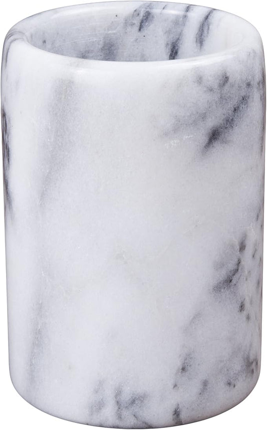 Creative Home Solid Natural Marble Pen Holder – Heavyweight Pencil Cup Organizer for Desk, Vanity, or Bathroom, 3.3" Diameter x 4.5" Height, Off-White with Unique Stone Patterns