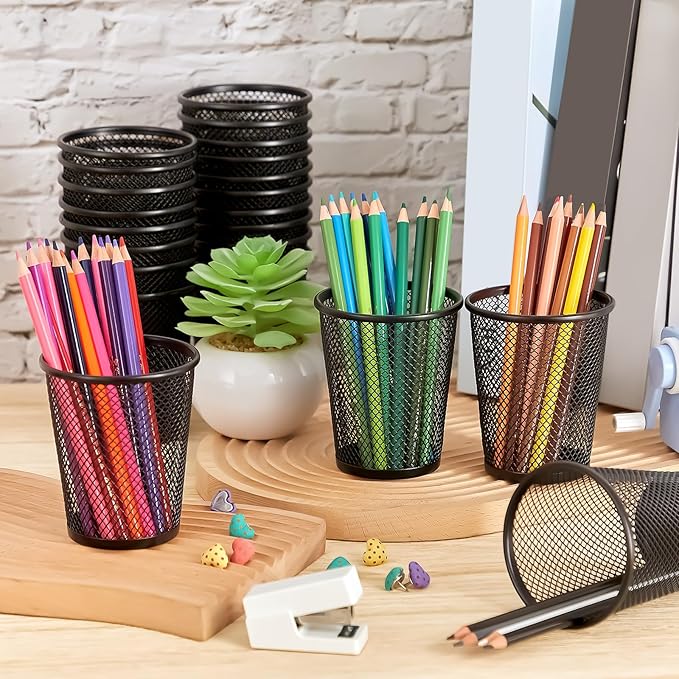 Henoyso 36 Pack Mesh Pencil Holder Wire Mesh Pen Cup Black Pen Holder for Desk Metal Pen Organizer Pencil Cup Marker Holder Makeup Brush Holders for Home Office Supplies Accessories