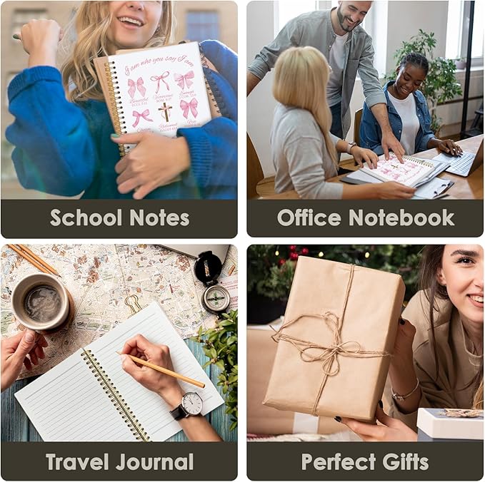 Bible Journal, Coquette Pink Bow Notebook Journals, Christian Gifts for Women, Coquette Office Supplies, Bible Notebooks for Note Taking，I am Beautiful Hardcover Spiral Notebook 5.5x8.3