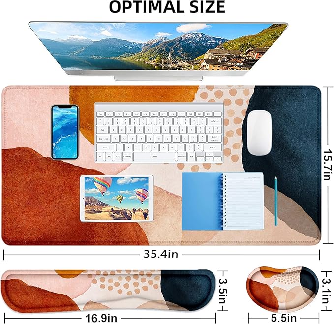 LATEEFAH Desk Mat, Mouse Pad with Wrist Rest, 4-in-1 Large Mouse Pads for Desk, Ergonomic Mouse Pad and Keyboard Wrist Rest Gaming Keyboard Mat for Office, Home