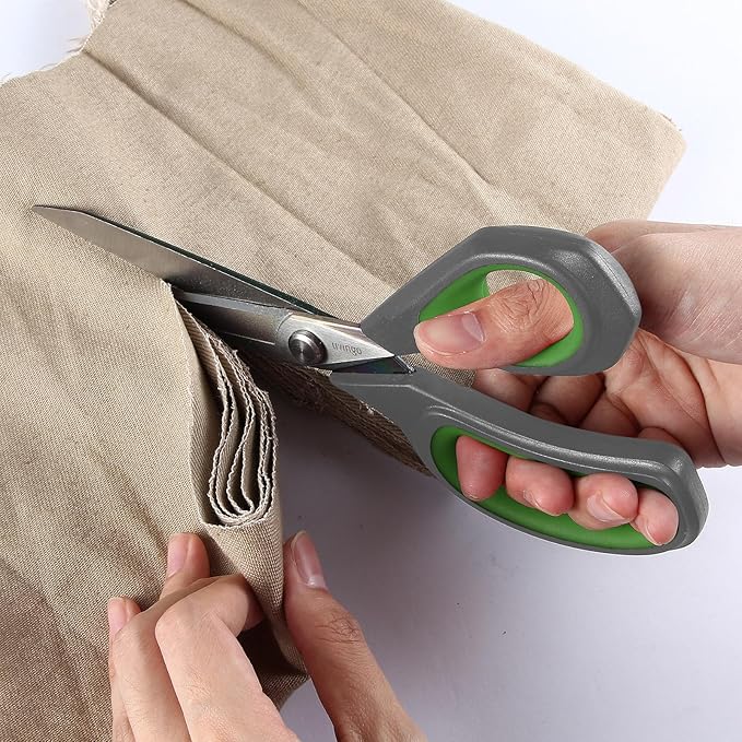 LIVINGO Professional Sharp Fabric Scissors - Titanium Coated Forged Steel Heavy Duty Shears All Purpose for Sewing Craft Cutting Cloth, Paper, Leather, 9.5 Inches, Gray/Green