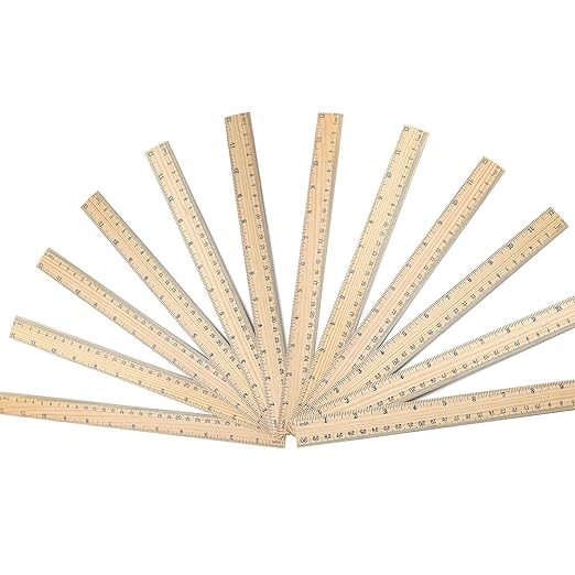 6 Pack Wooden Ruler Kit with Conversion Table Metric Straight Edge Linear Measurement, Wood Ruler for School, Classroom, Home, and Office