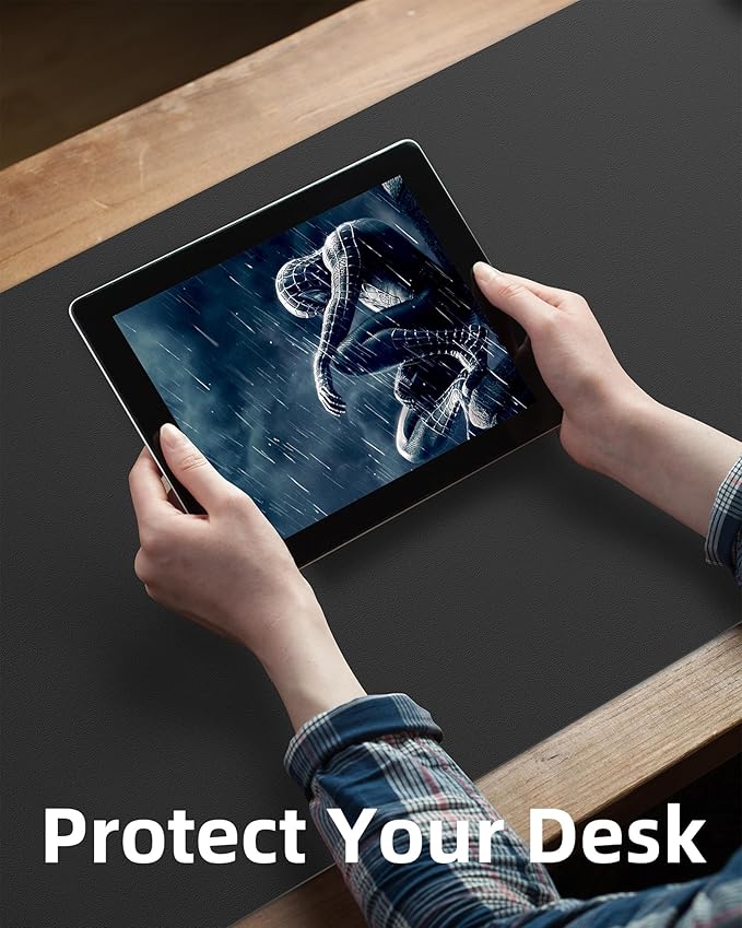 Leather Desk Pad Protector,Mouse Pad,Office Desk Mat, Non-Slip PU Leather Desk Blotter,Large Desk mat,Waterproof Keyboard mat for Office/Home/Decor (Black,48" x 24")