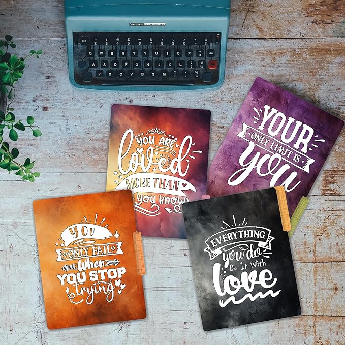 PARTH IMPEX 12 Pack Decorative File Folders, 1/3 Cut Tab with Assorted Positions, Letter Size Paper Holders (9.37” x 11.75”) Matte Finish Laminated for Office School Work - Inspirational Quotes Design