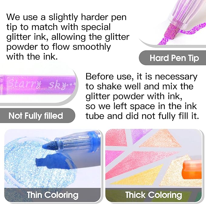 Glitter Highlighters, Assorted Colors Set,Chisel Tip Sparkle Pastel Highlighter No Bleed, Aesthetic Glitter Markers for Adults Journaling and Kids Practise, Sparkly Highlighters