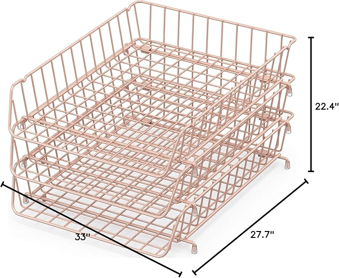 SimpleHouseware Stackable Desk File Document Letter Tray, Wire Grid, 3 Packs, Rose Pink